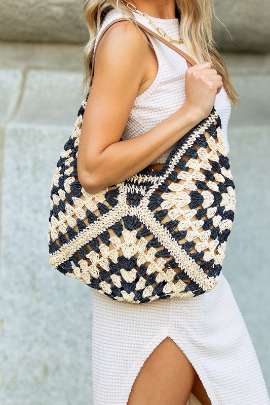 Dahlia Woven Straw Shoulder Bag