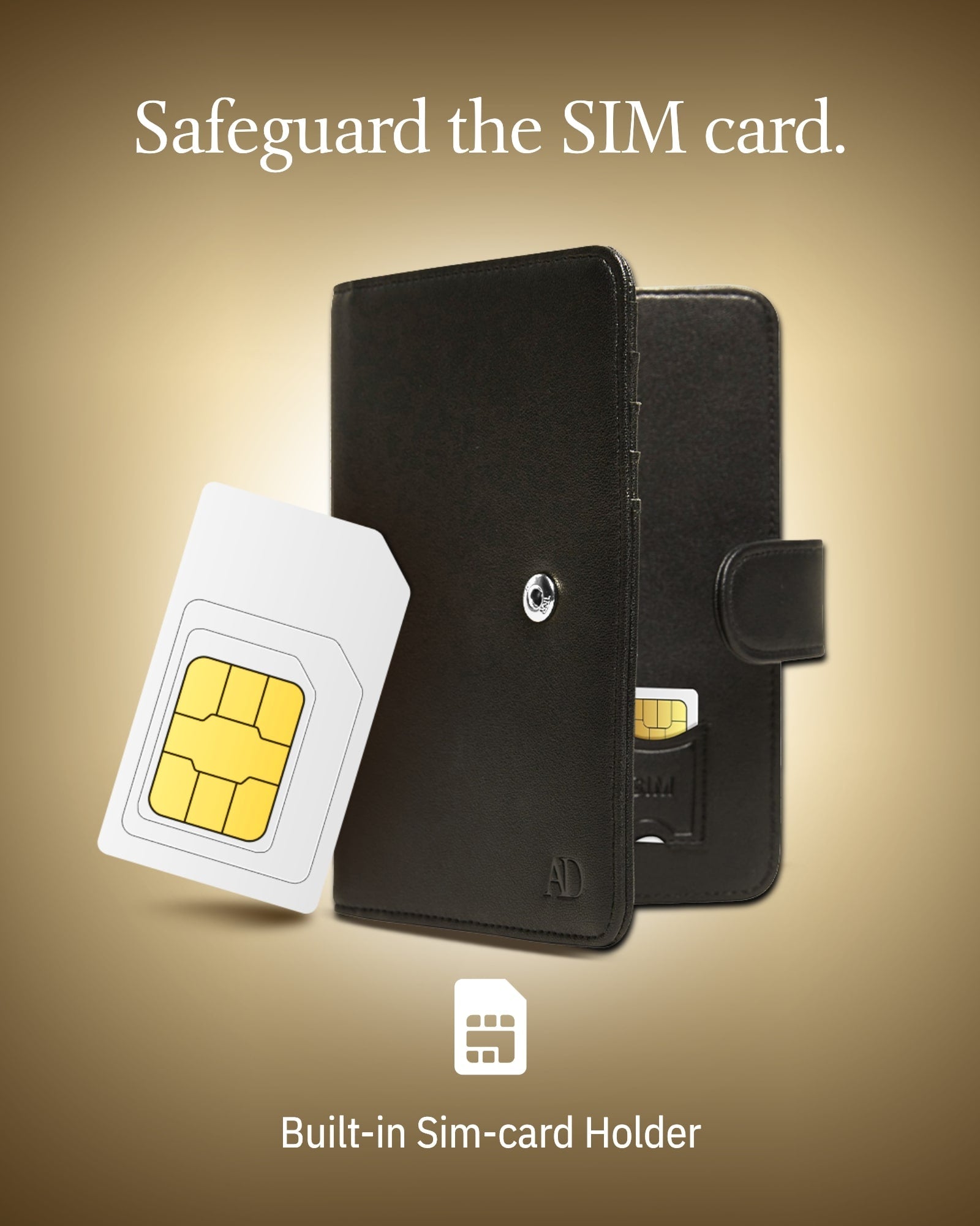 Black sim card holder with a SIM card on a beige background