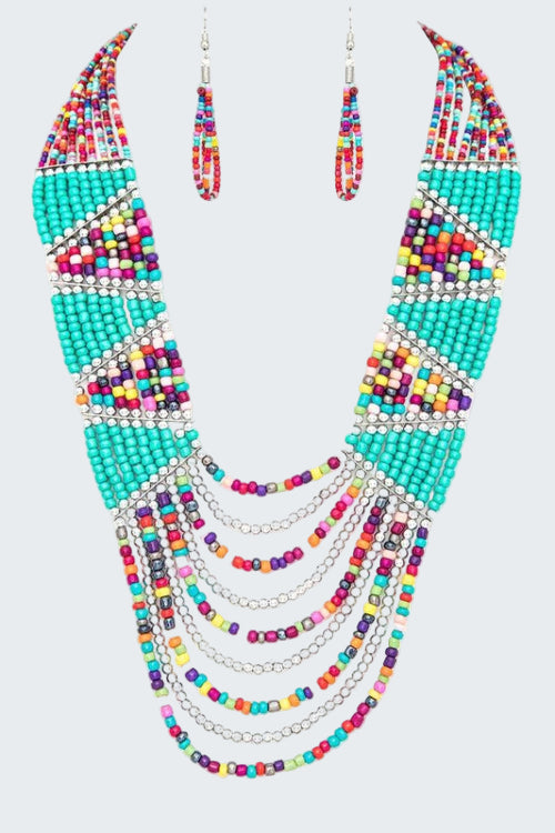 Seed Beads Mix Color Layer Necklace Set