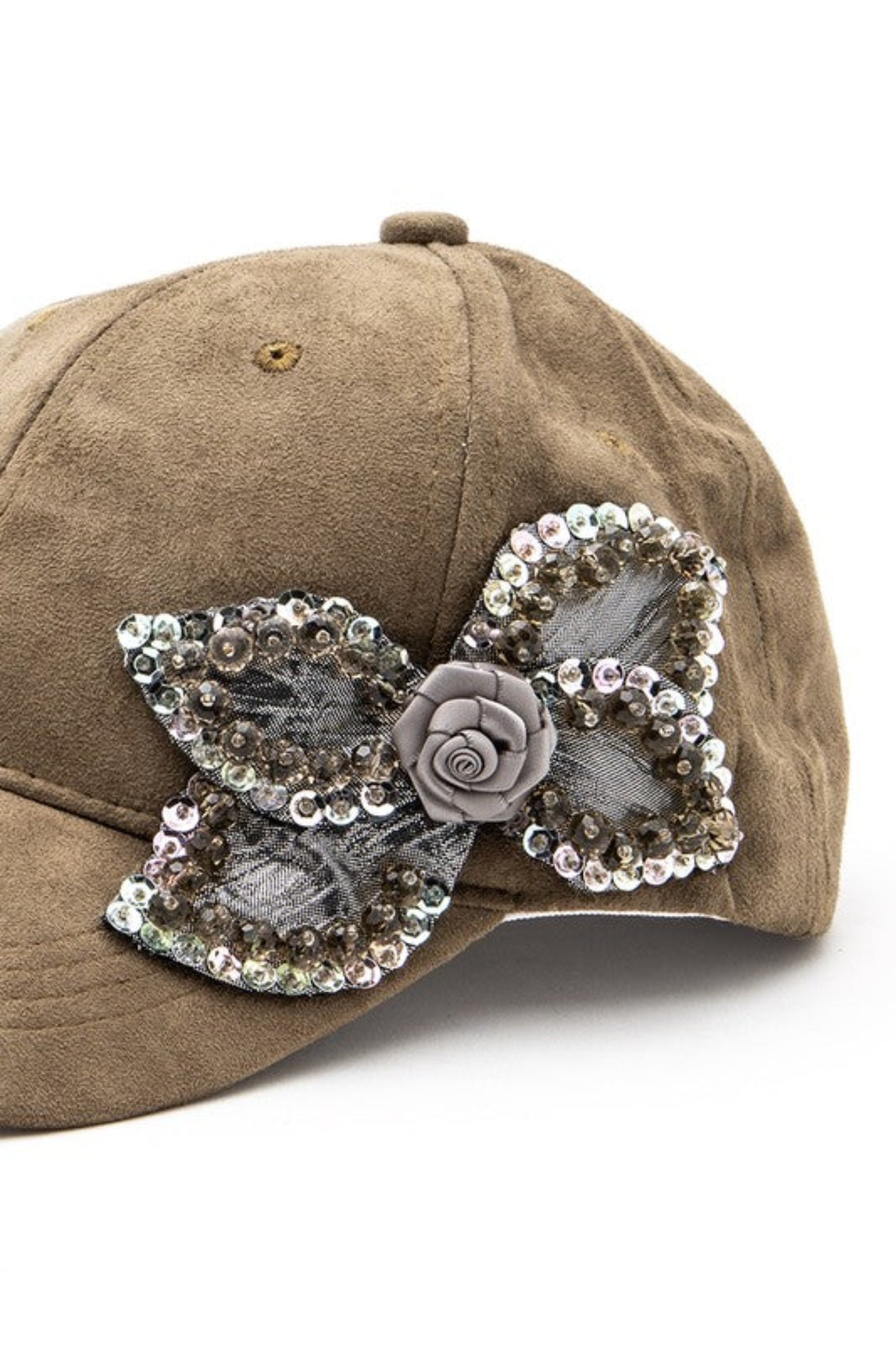 Beaded Flower Suede Fashion Cap
