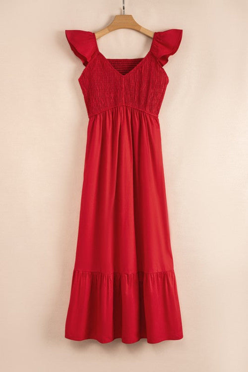Cotton Flutter Smocked High Waist Ruffle Maxi