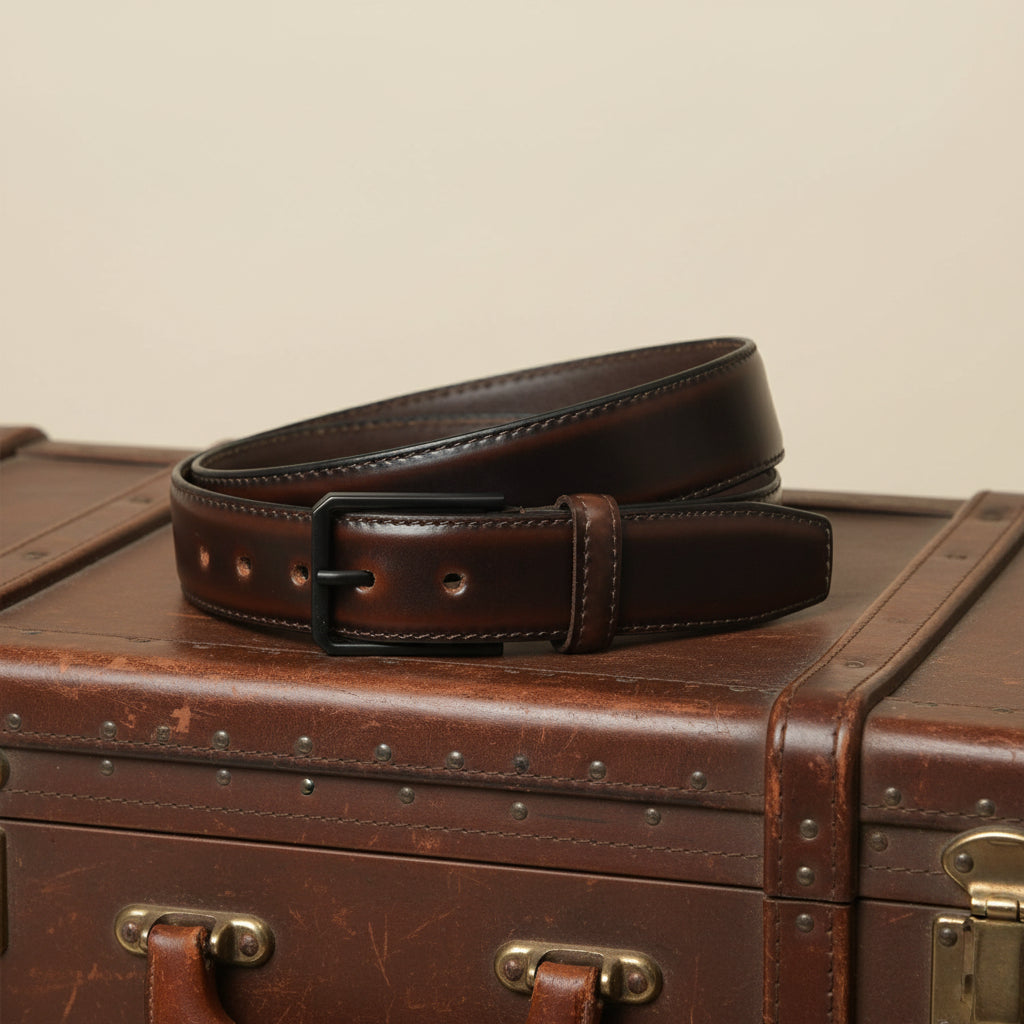 Brown leather belt on a white background