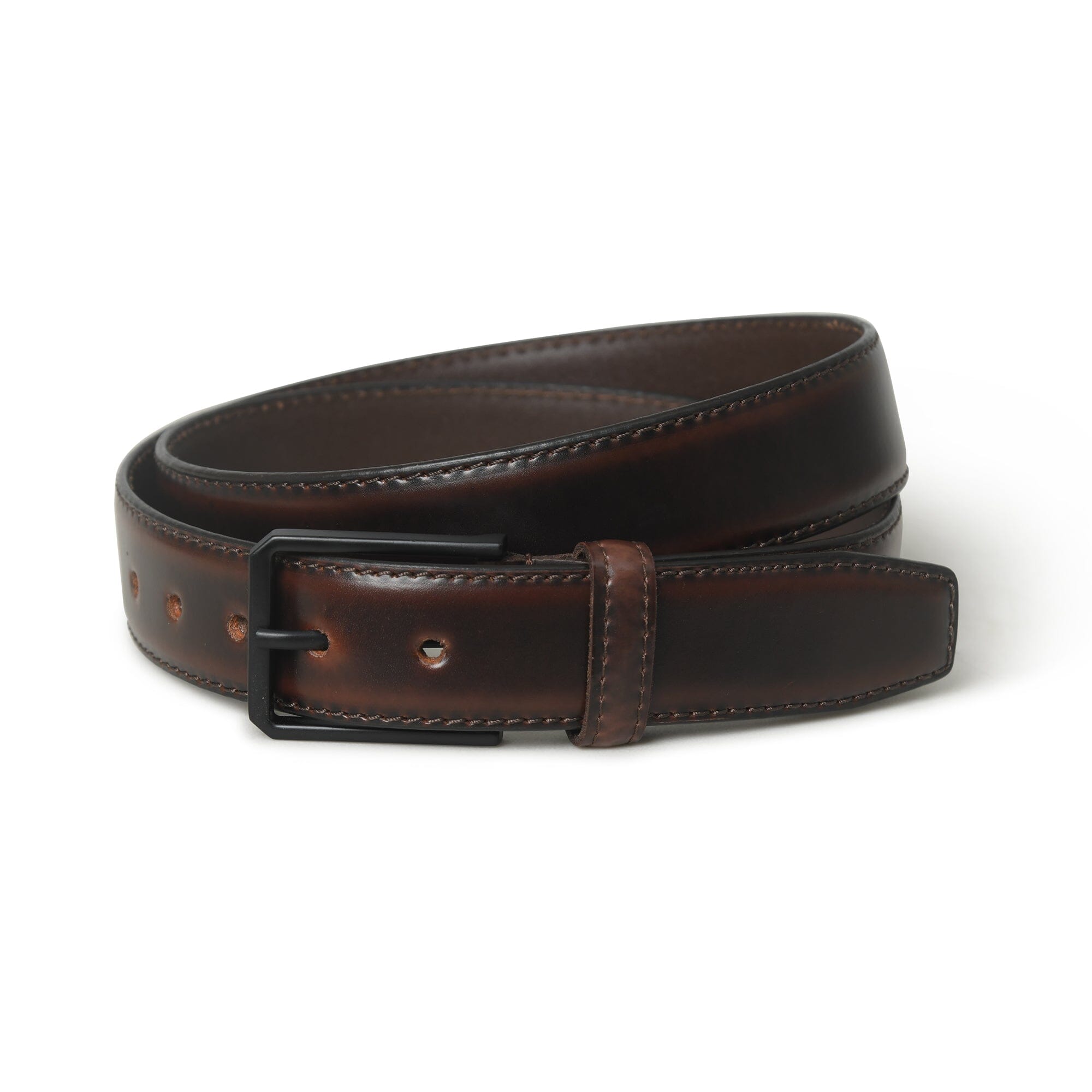 Brown leather belt on a white background