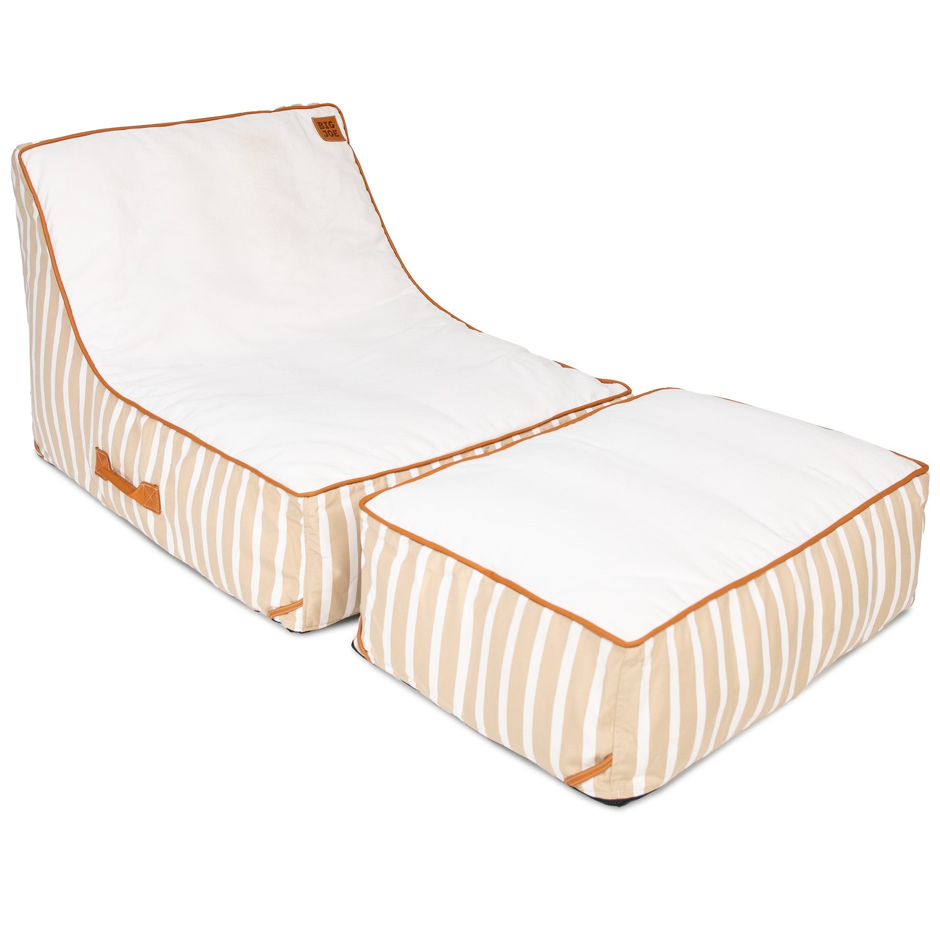 Striped lounge chair and ottoman set on a white background