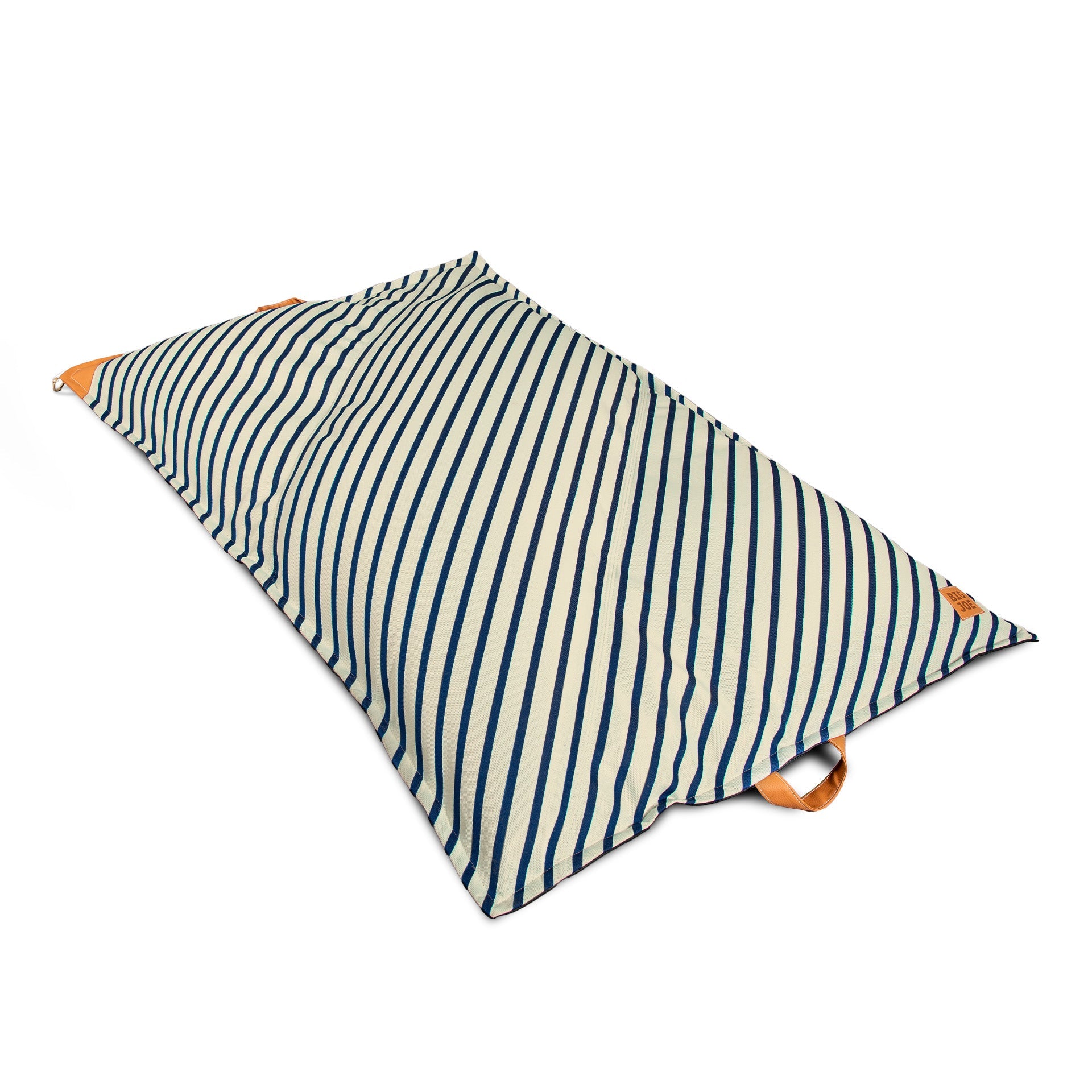 Striped pillow with orange accents on a white background