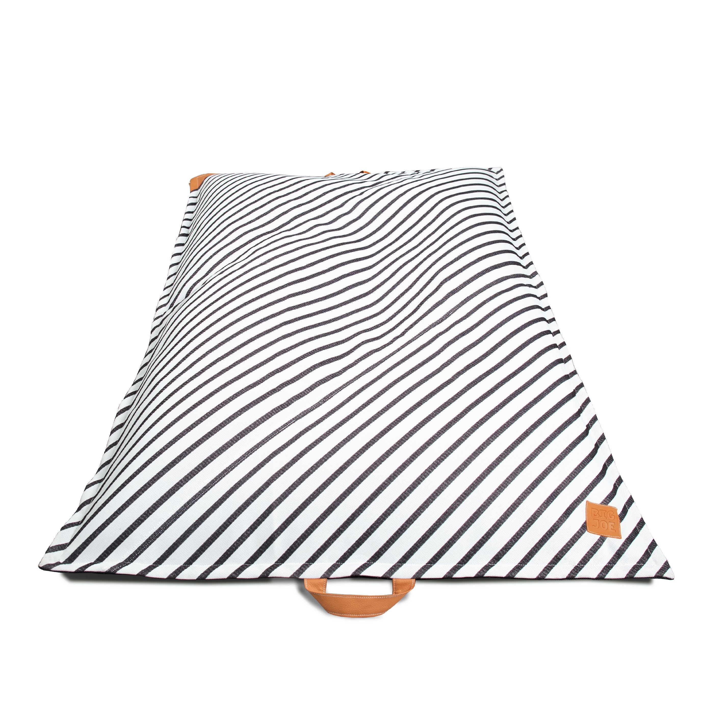 Striped bag with brown handles on a white background