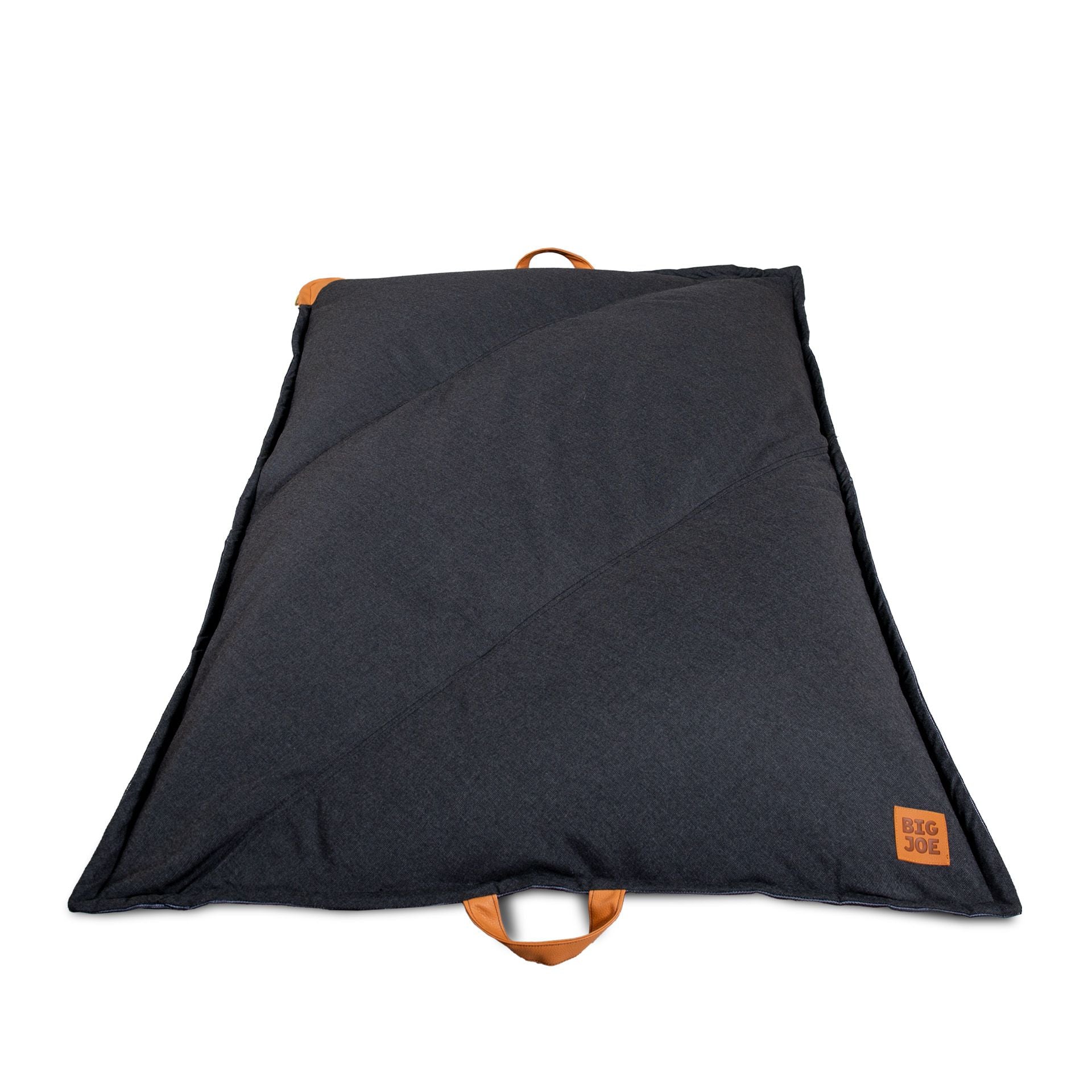 Black triangular mat with orange accents on a white background