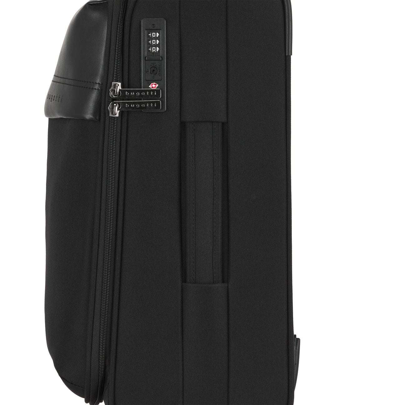 Black backpack with a visible brand logo on a white background