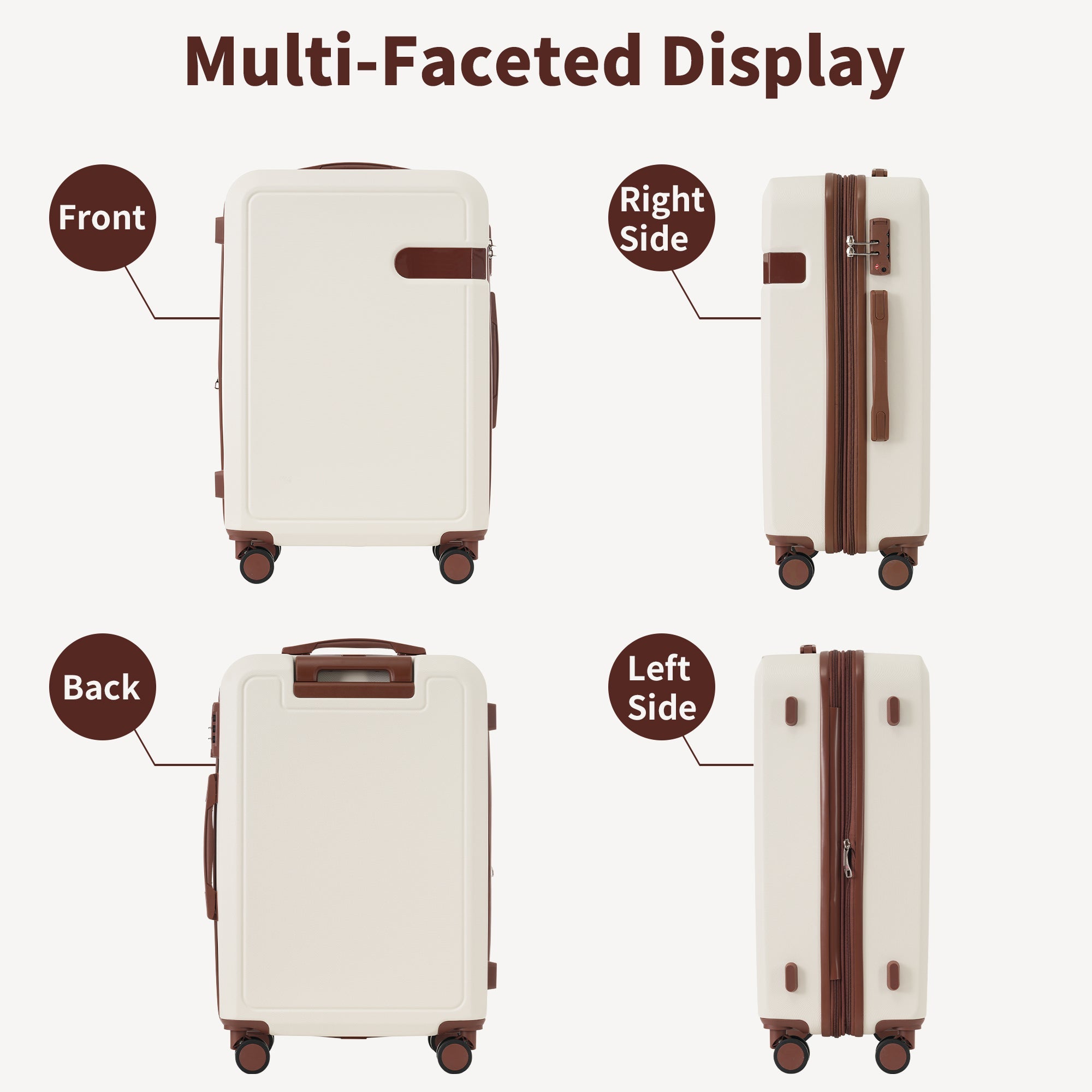 Brown and White Four Piece Luggage Set with Compression Packing Cubes for Suitcase Expandable Spinner Wheels Lightweight Suitcase with TSA Lock 16 IN+20IN+24IN+28IN