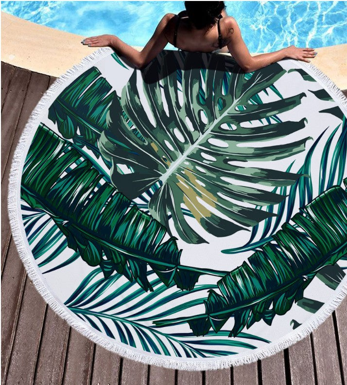 palm leaf round printed beach towel