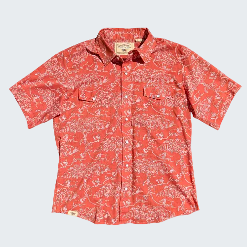 Red patterned shirt on a white background