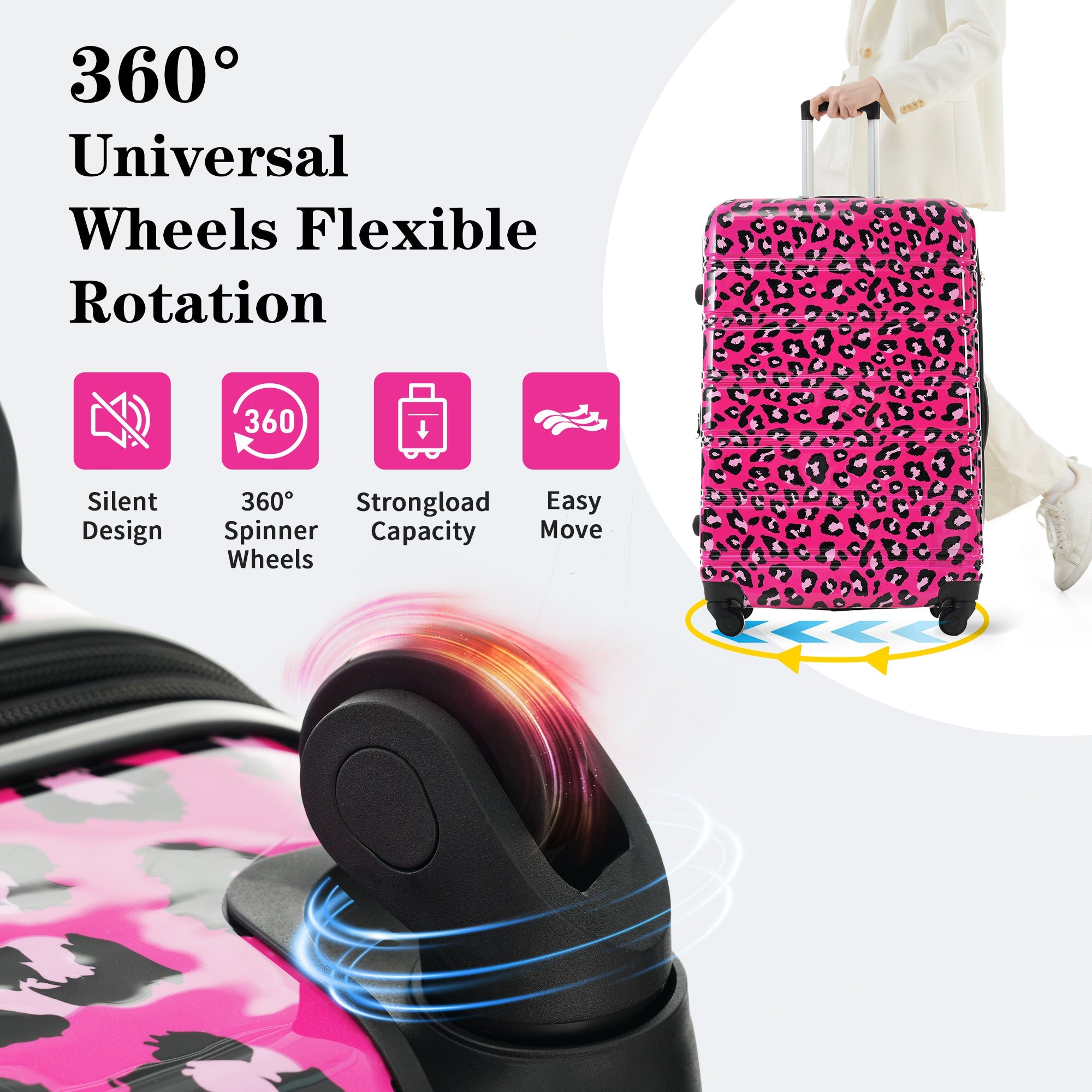 Hot Pink Three Piece Hardshell Luggage Set with TSA Lock 