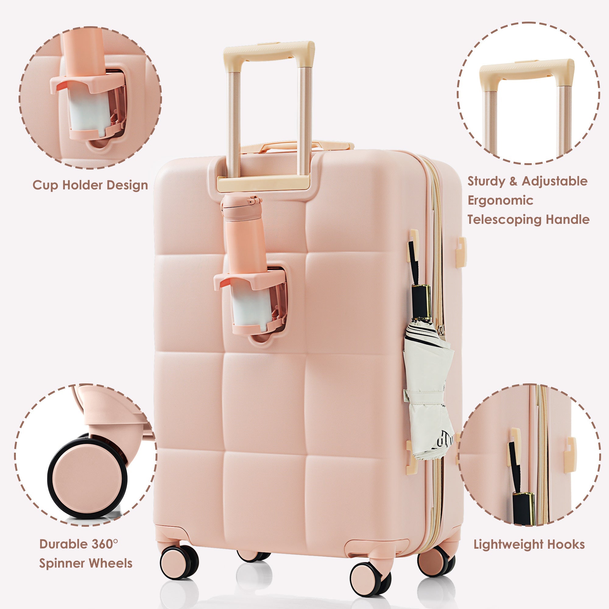 Luggage Sets 4 Piece, 20-inch with USB Port, Expandable ABS Durable