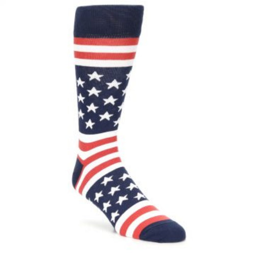 Sock with American flag design on a white background