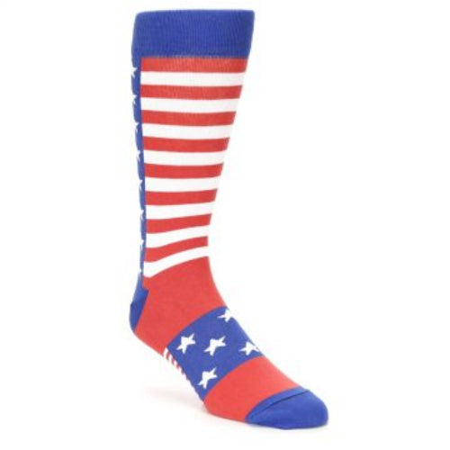 Knee-high sock with American flag design on a white background