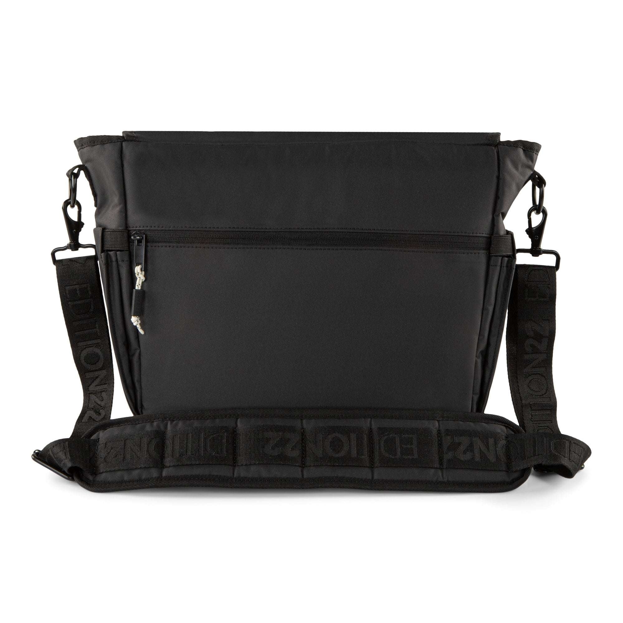 Black bag with straps on a white background