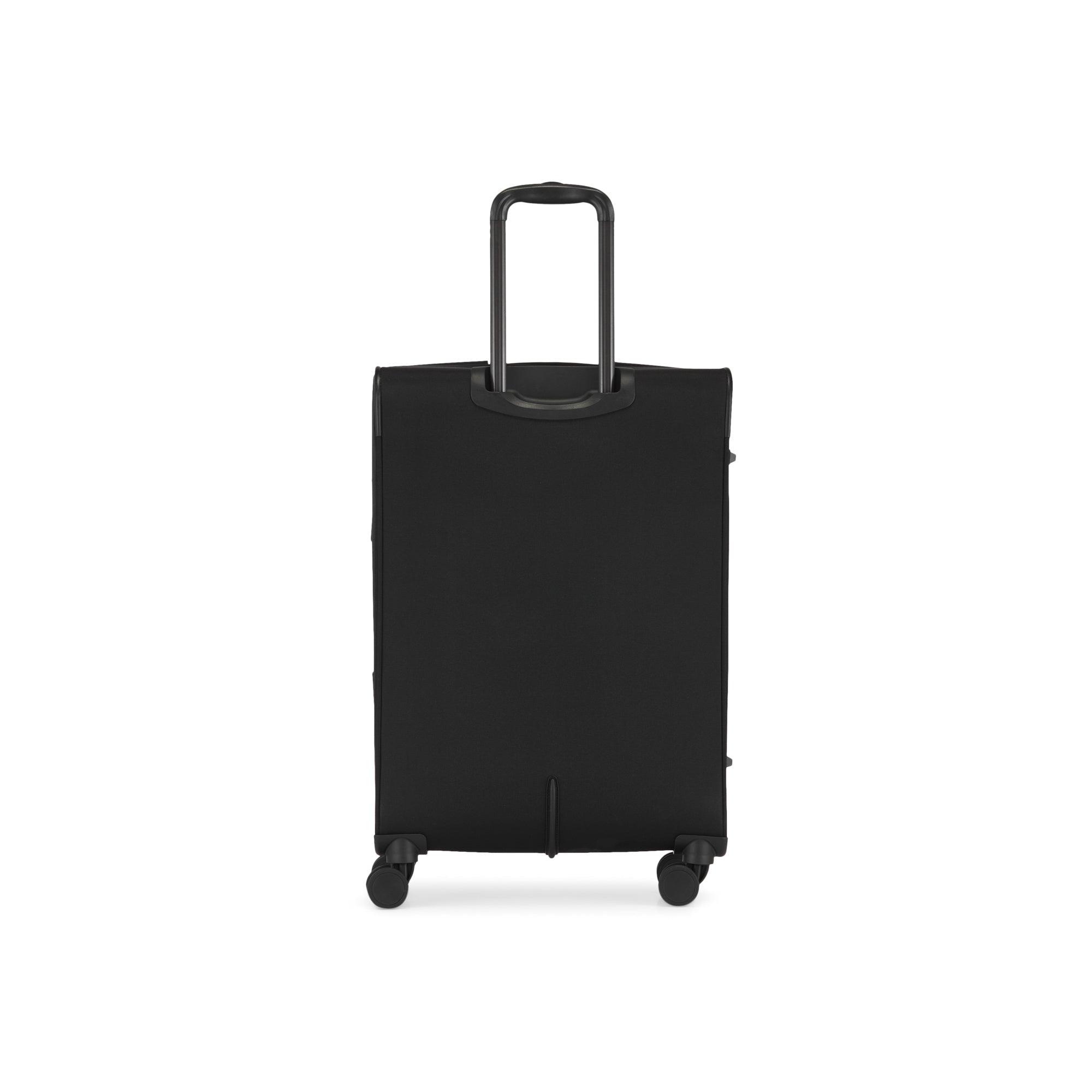 Black suitcase with wheels on a white background