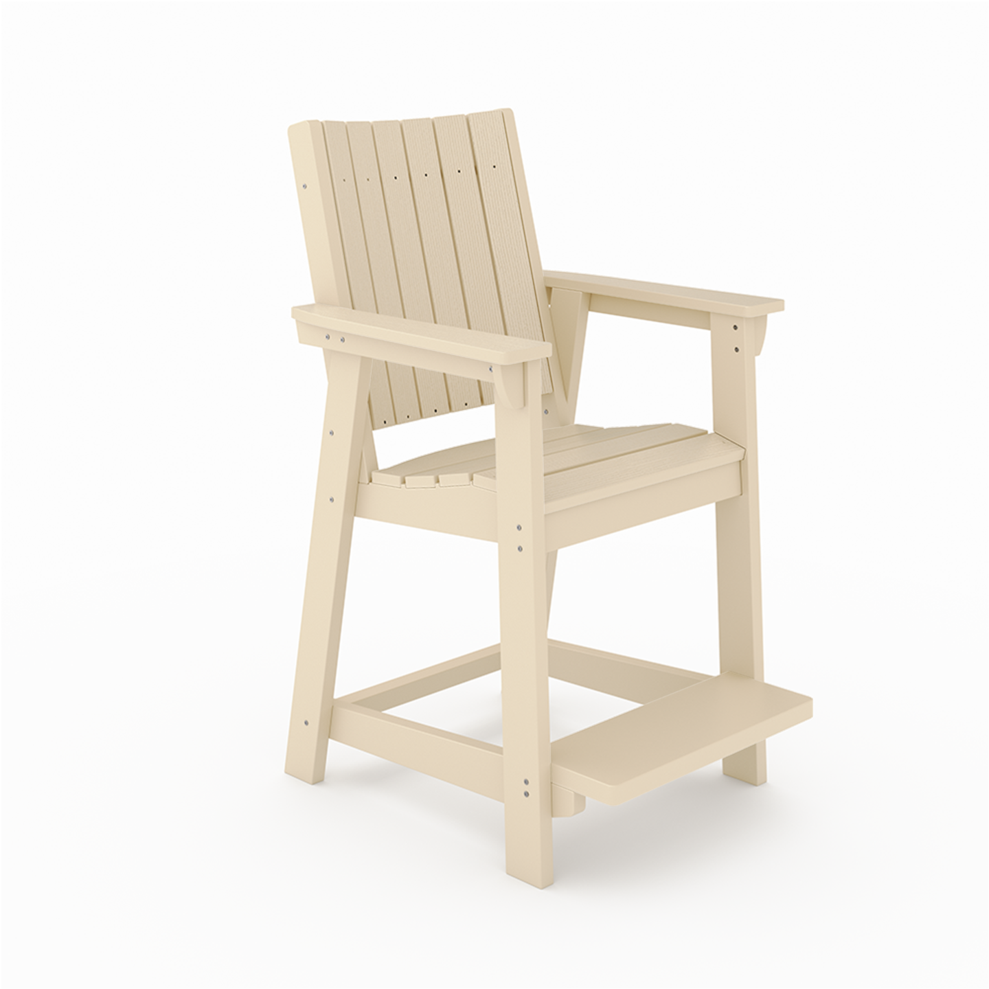 Beige wooden chair with armrests on a white background