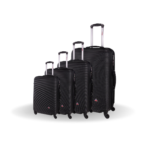 Set of black suitcases of different sizes on a white background