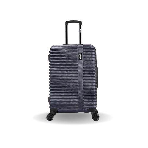 Dark gray suitcase with a textured surface on a white background