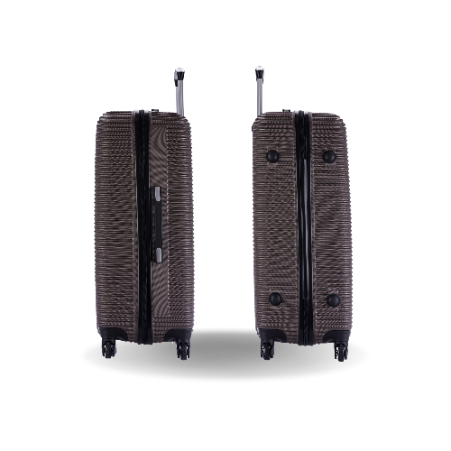 Two brown suitcases with a textured surface on a white background