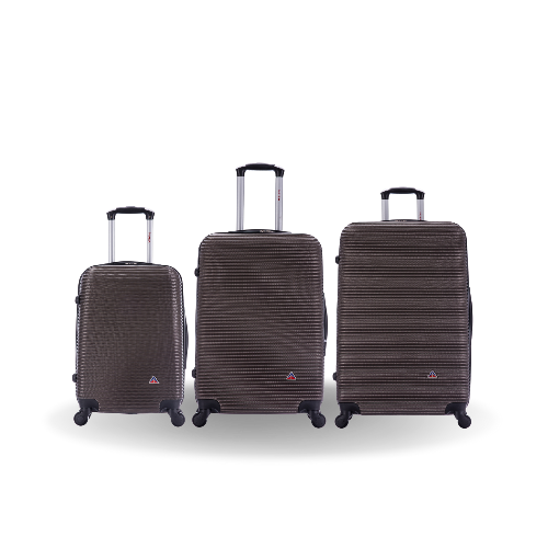 Three brown suitcases of different sizes on a white background