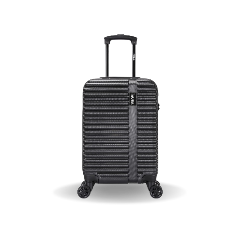 Black suitcase with wheels on a white background