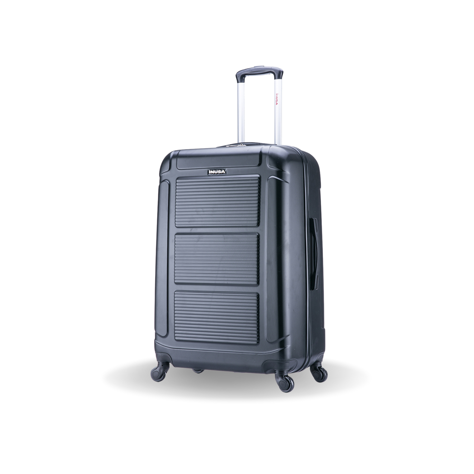 Black suitcase with a textured design on a white background