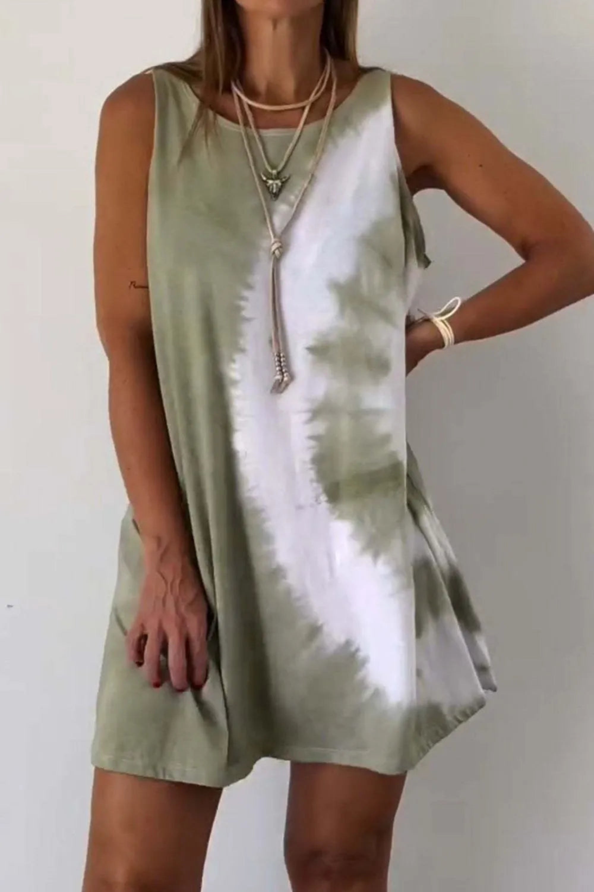 Full Size Tie-Dye Sleeveless Mini Tank Dress