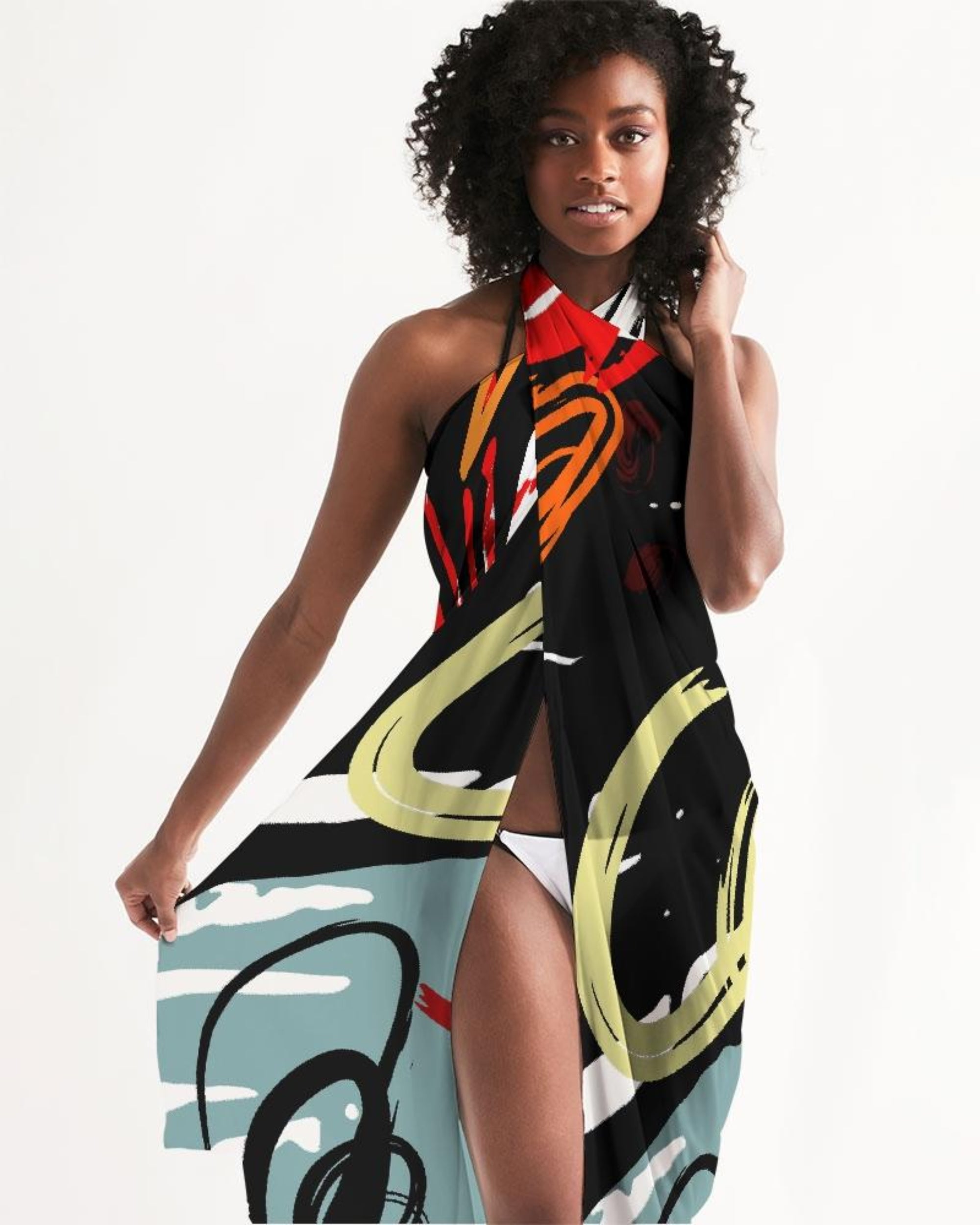 Sheer Circular Multicolor Red Swimsuit Cover Up