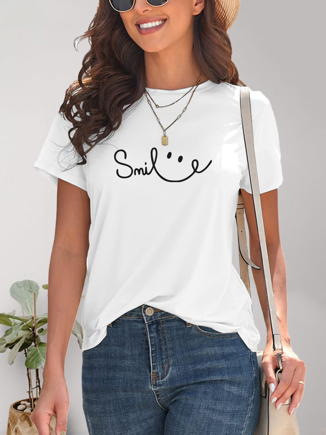 Smile Round Neck Short Sleeve T-Shirt