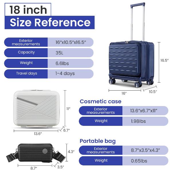 18" Carry On Luggage with Front Open Door &Laptop Interlayer, Hard