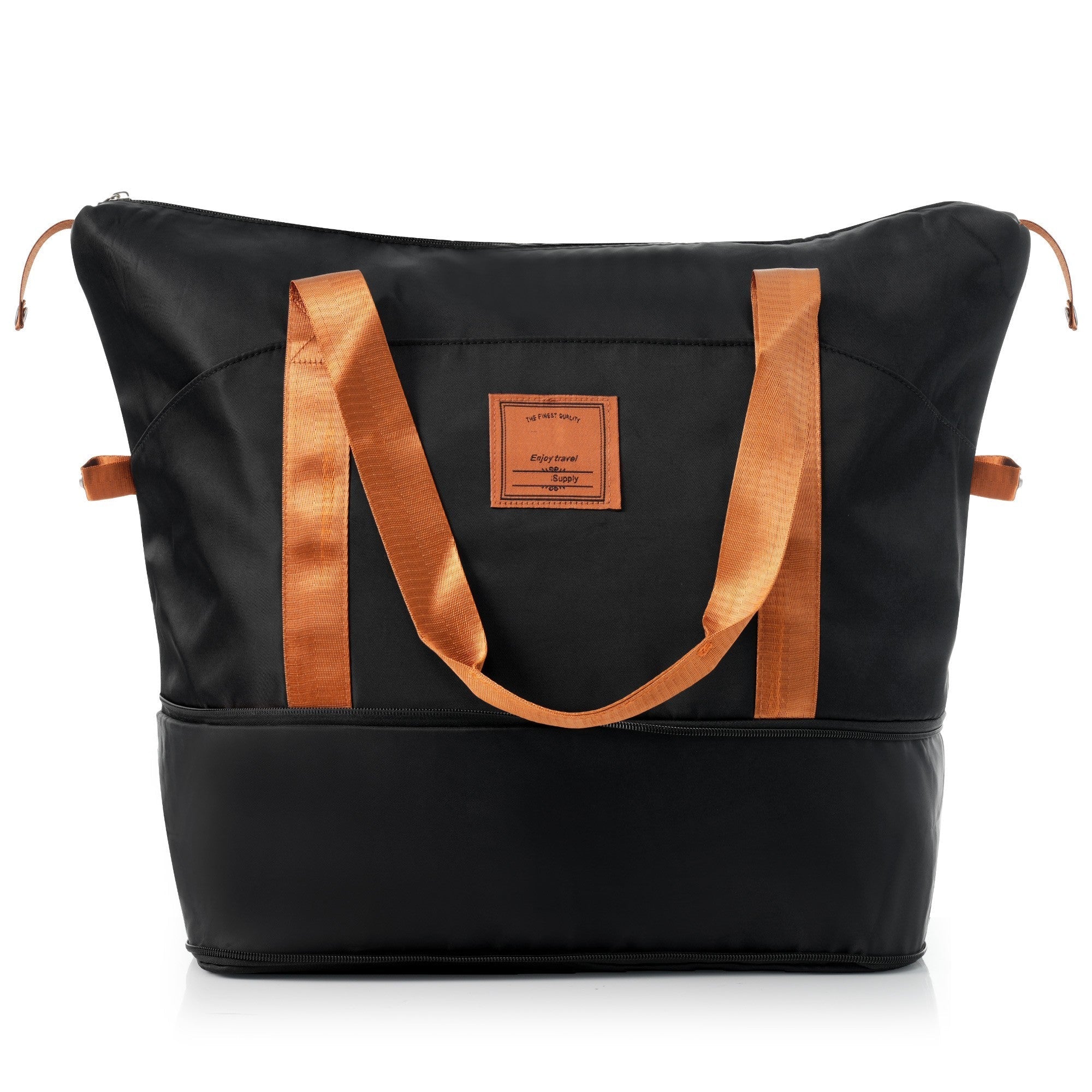 Black and Brown Expandable ABS Durable Suitcase with Travel Bag