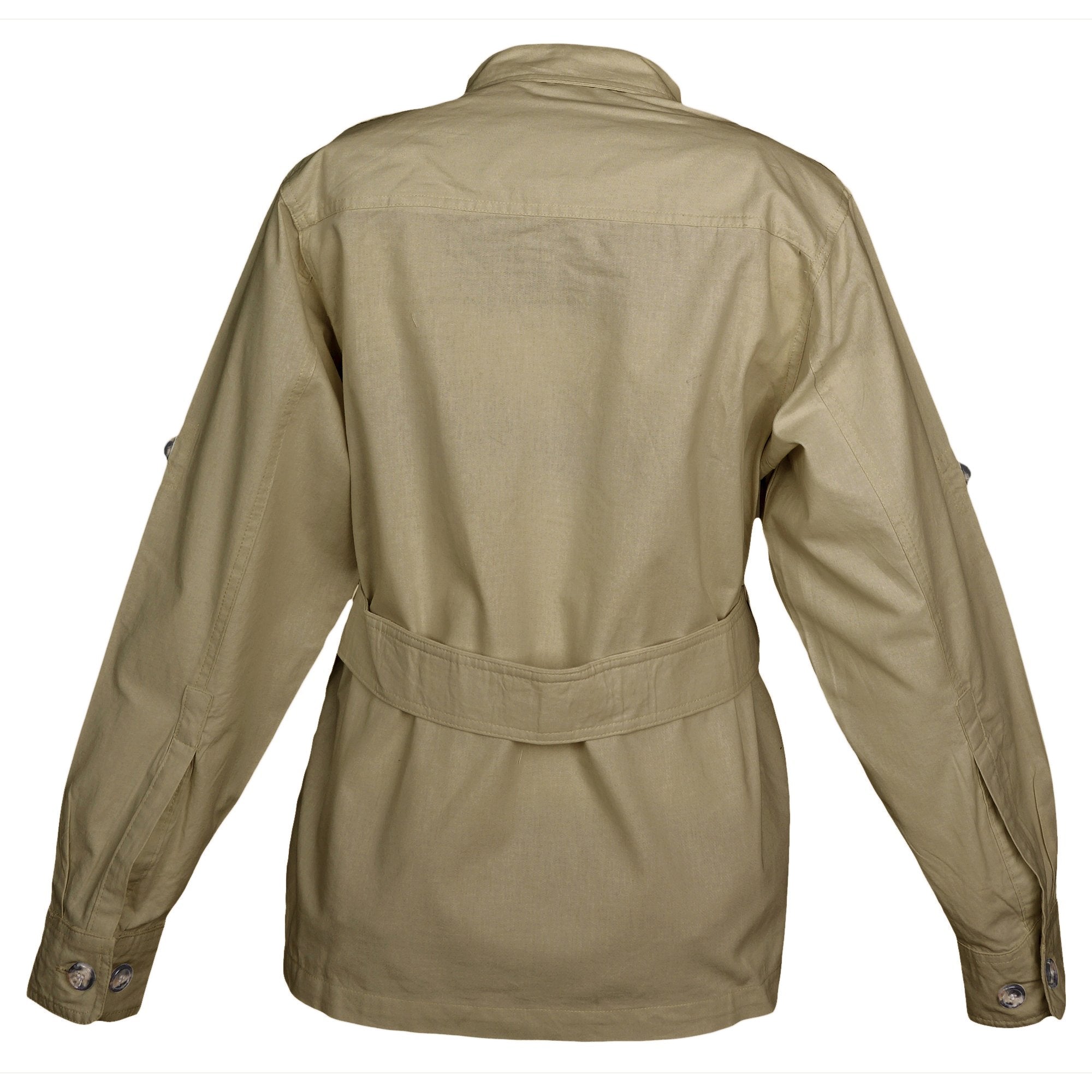 Beige jacket with a belt on a white background