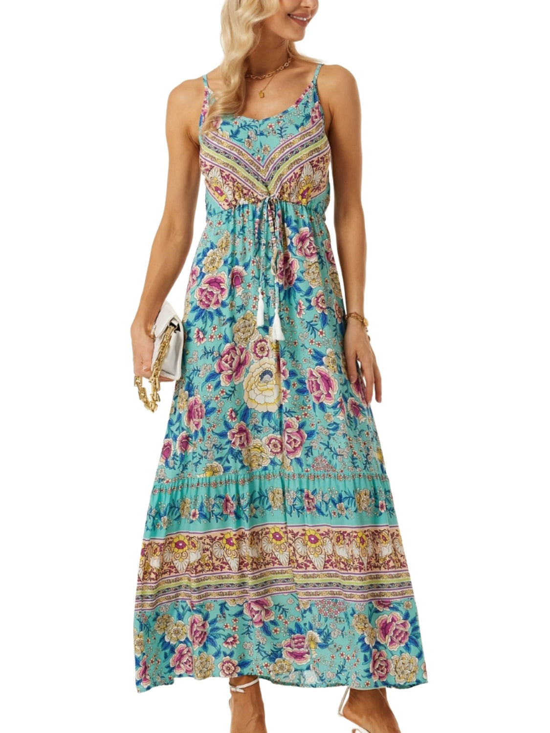 Printed Scoop Neck Midi Cami Dress