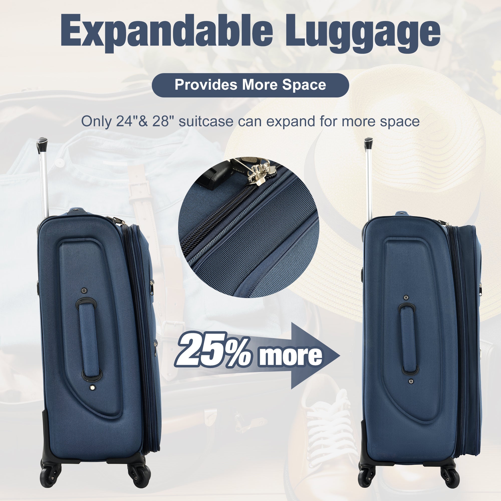 Navy Softside Luggage Expandable Three Piece Set