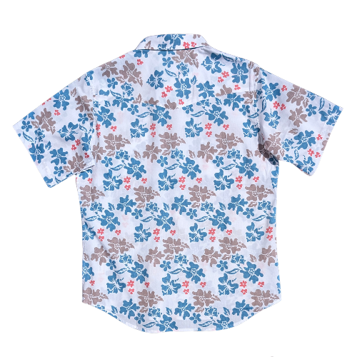 Short-sleeve shirt with floral pattern on a white background
