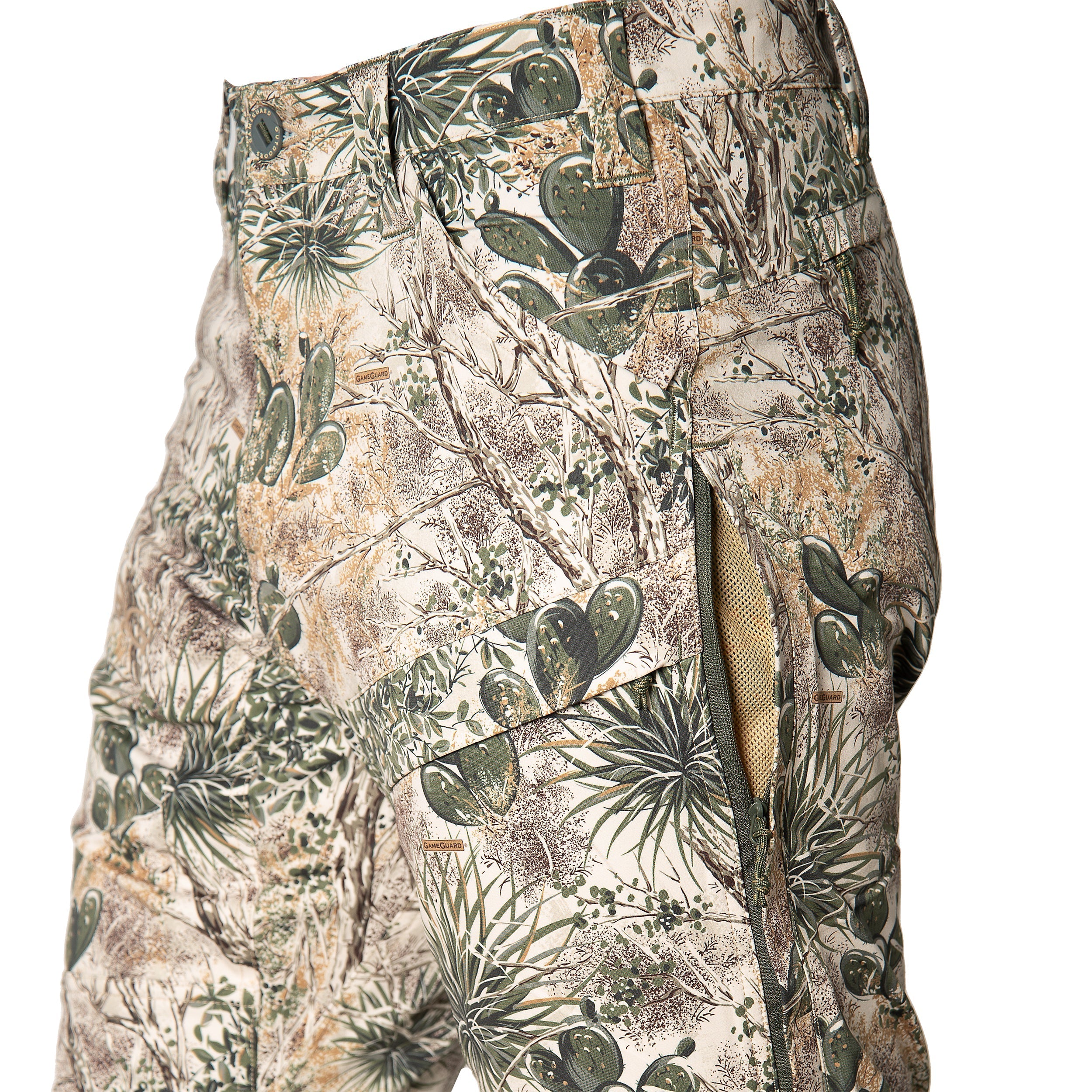 Camouflage-patterned pants on a white background