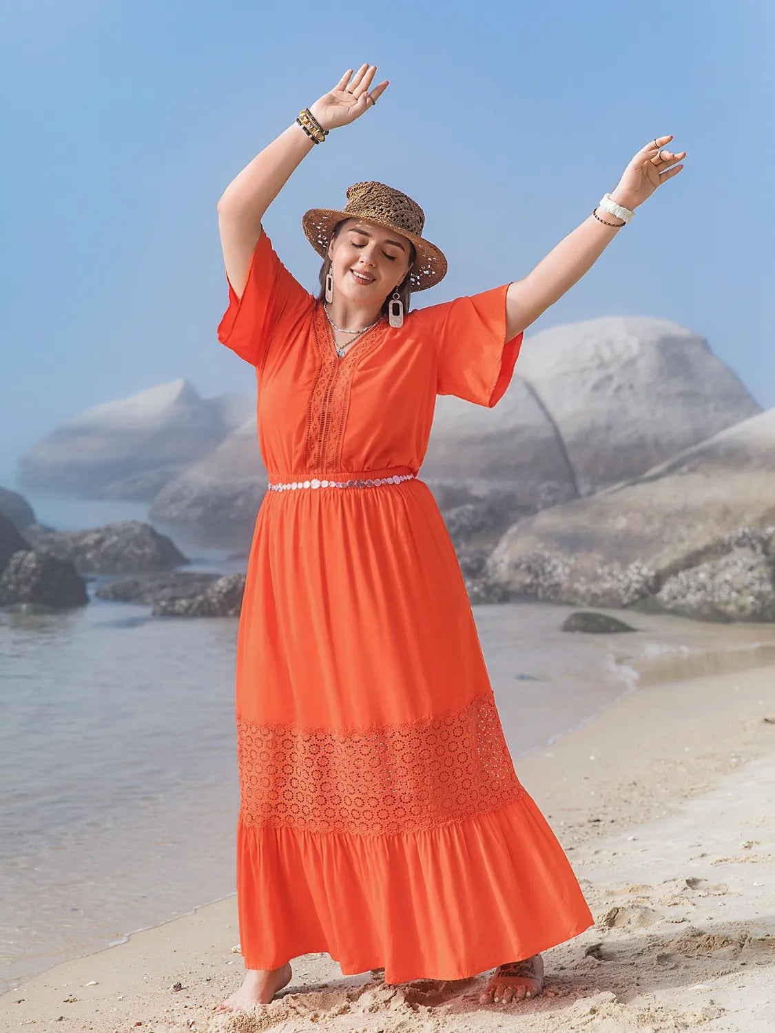 Plus Size V-Neck Flutter Sleeve Maxi Dress