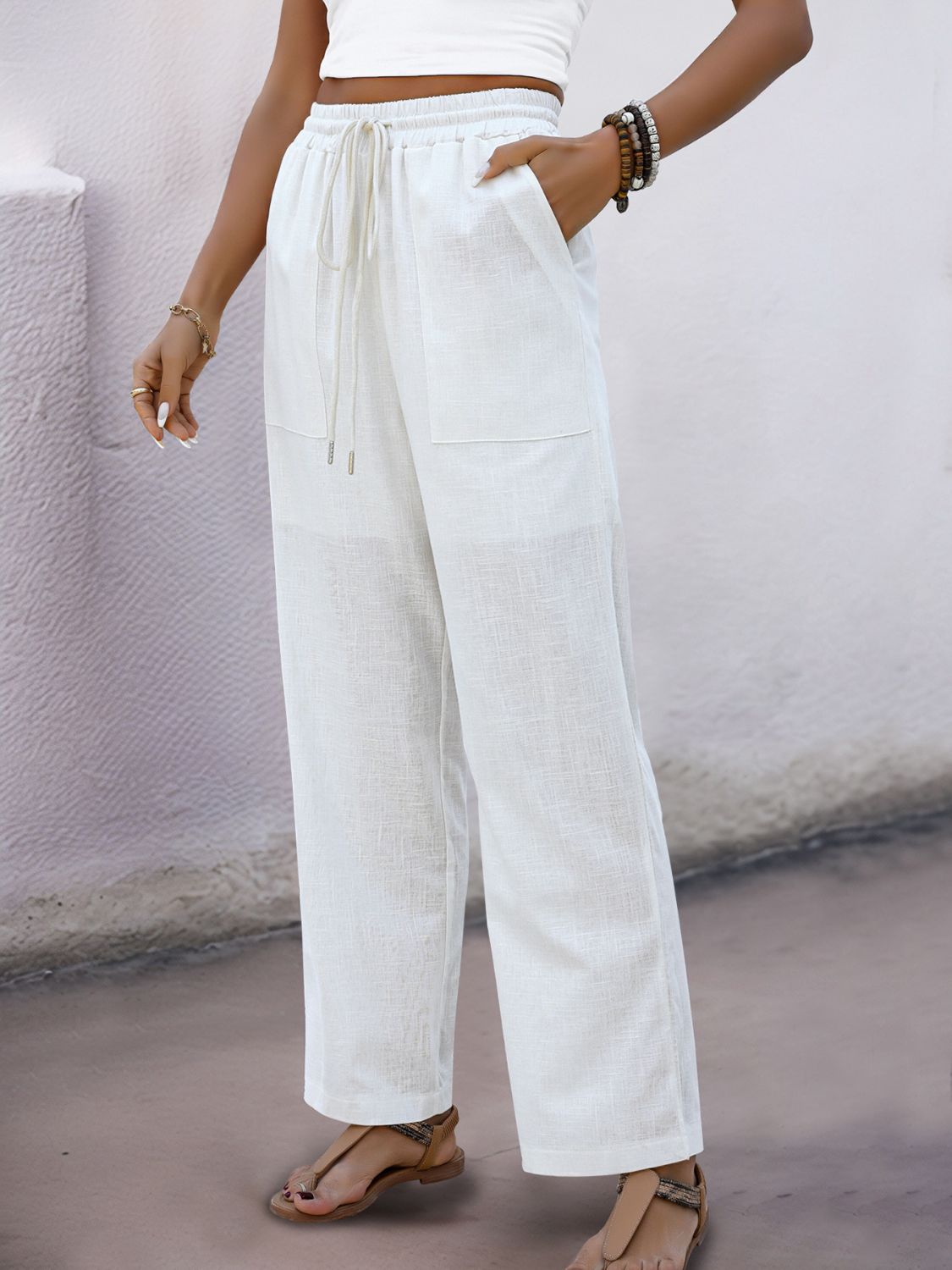 Perfee Drawstring Wide Straight Pants