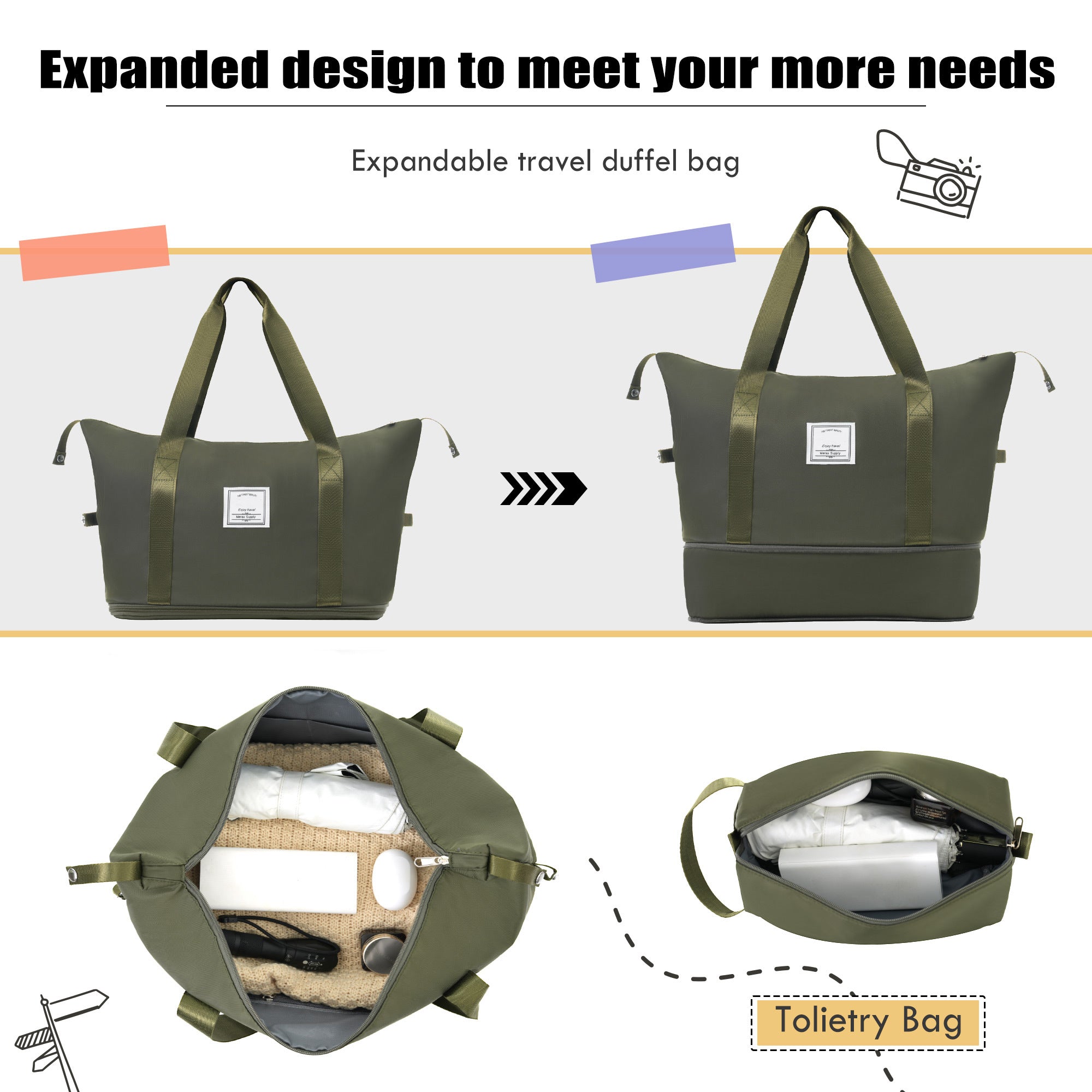 Green Softside Luggage Expandable Three Piece Set Suitcase with Duffel Bag
