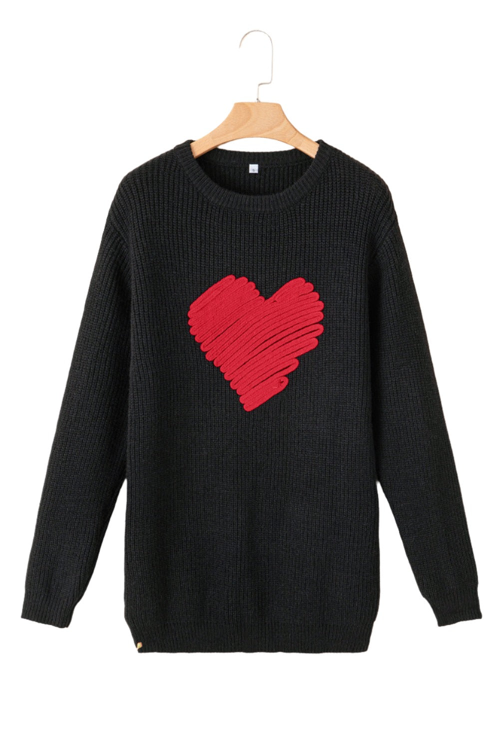 Black Valentines Heart Sketch Round Neck Sweater