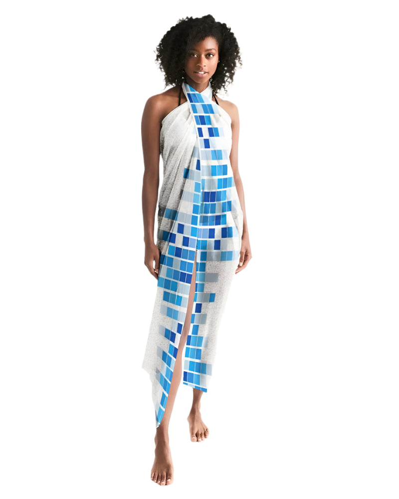 Sheer Mosaic Squares Blue and White Sarong