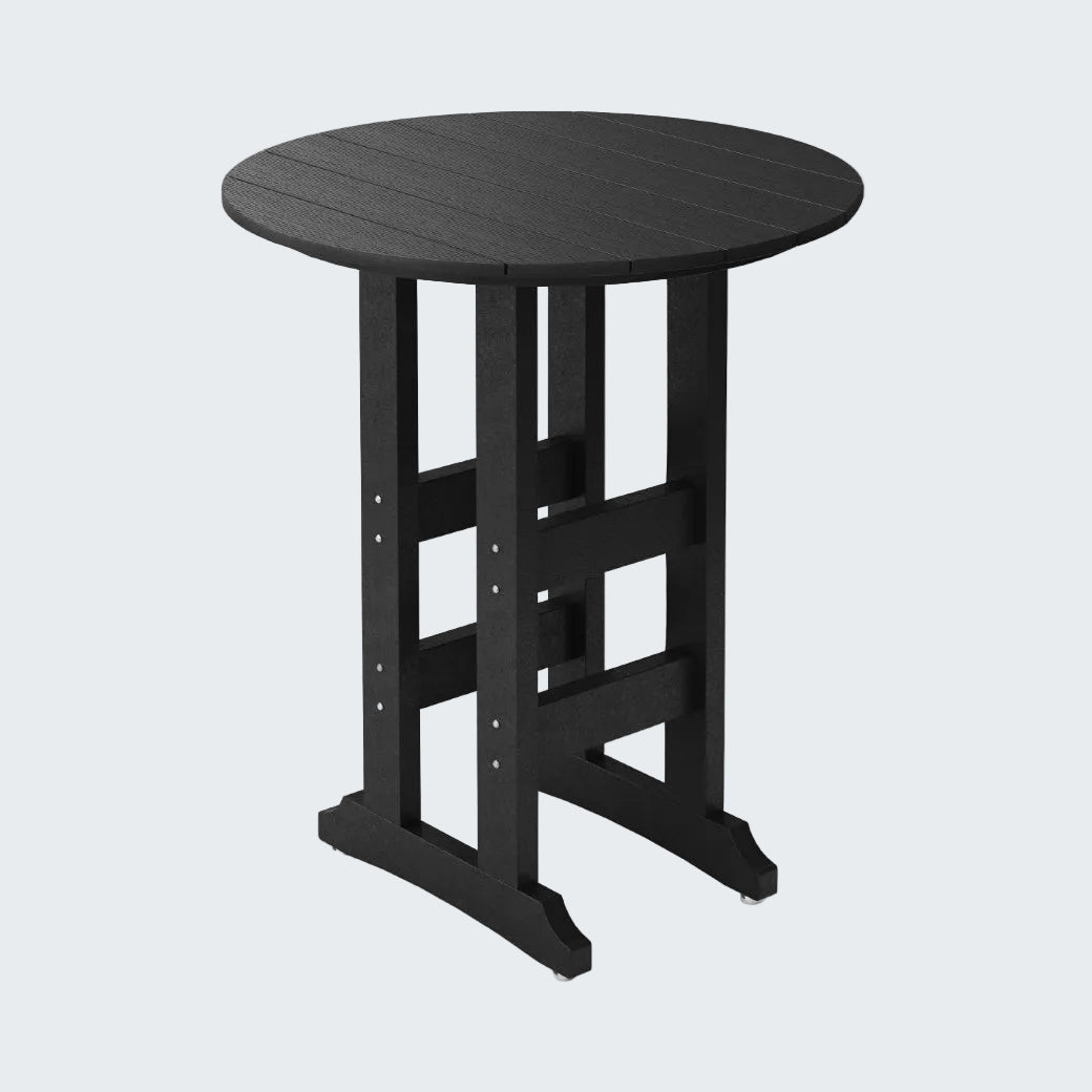 Black round bar height table on a white background