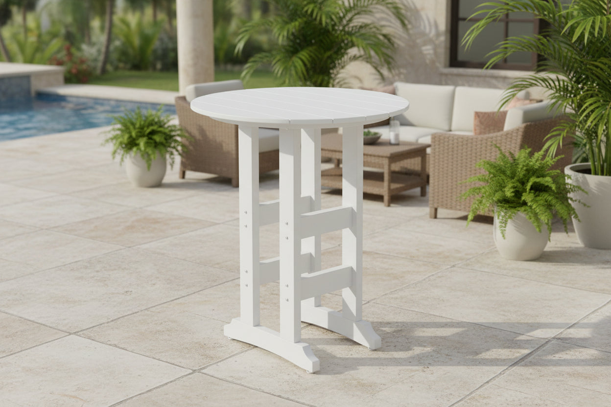 White round bar table on a white background