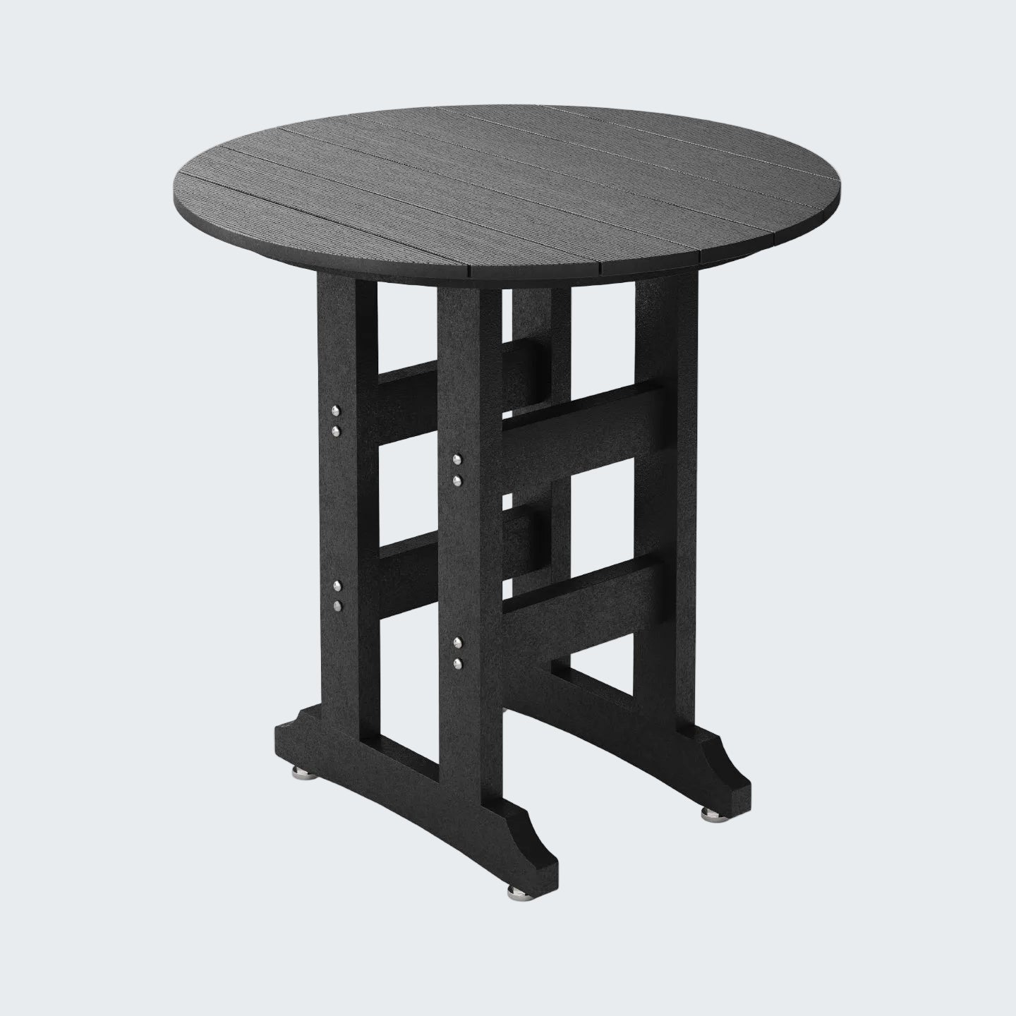 Round black outdoor table on a white background