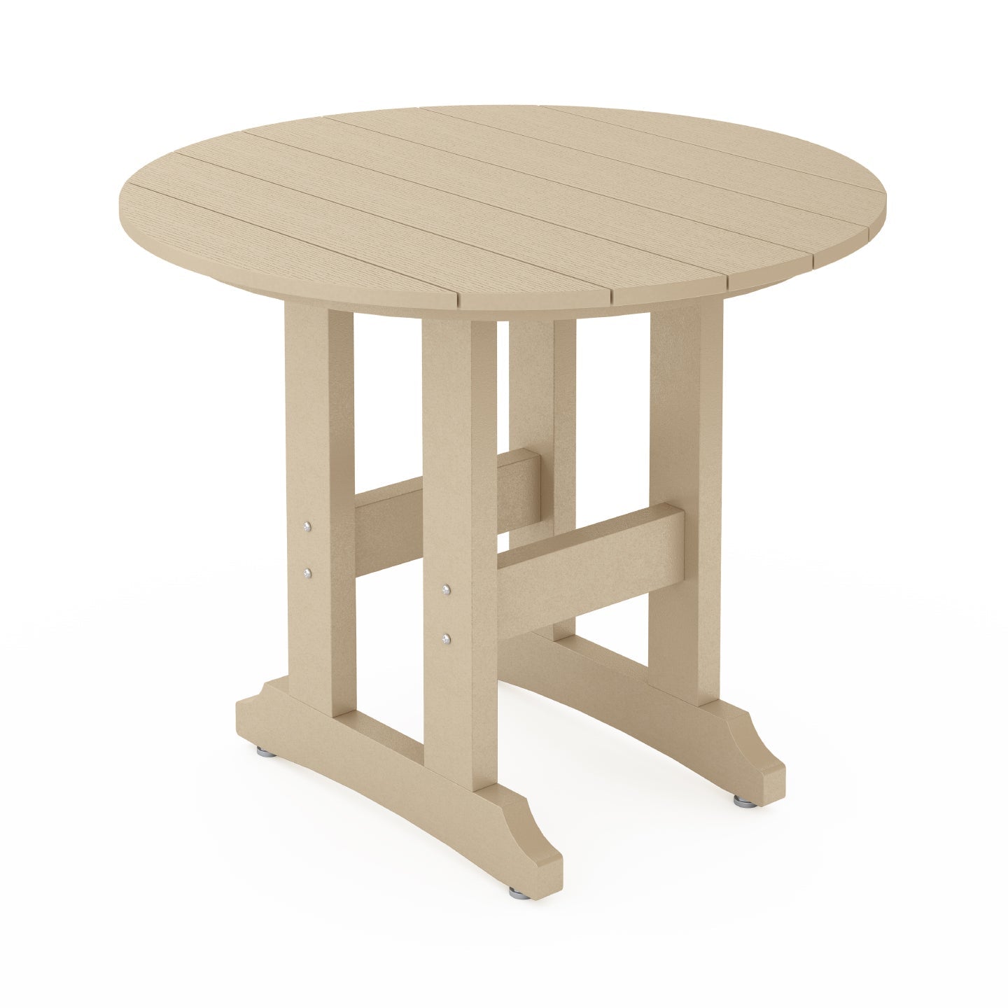Round beige outdoor table on a white background