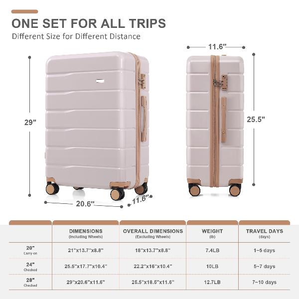 Premium ABS Travel Luggage Set , 3-Piece TSA Lock Suitcase Ensemble