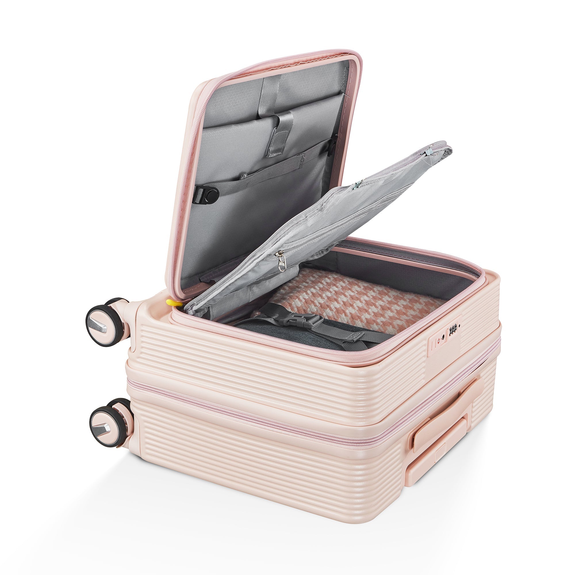 Pink Carry On Luggage with Front Open Door and Laptop Interlayer