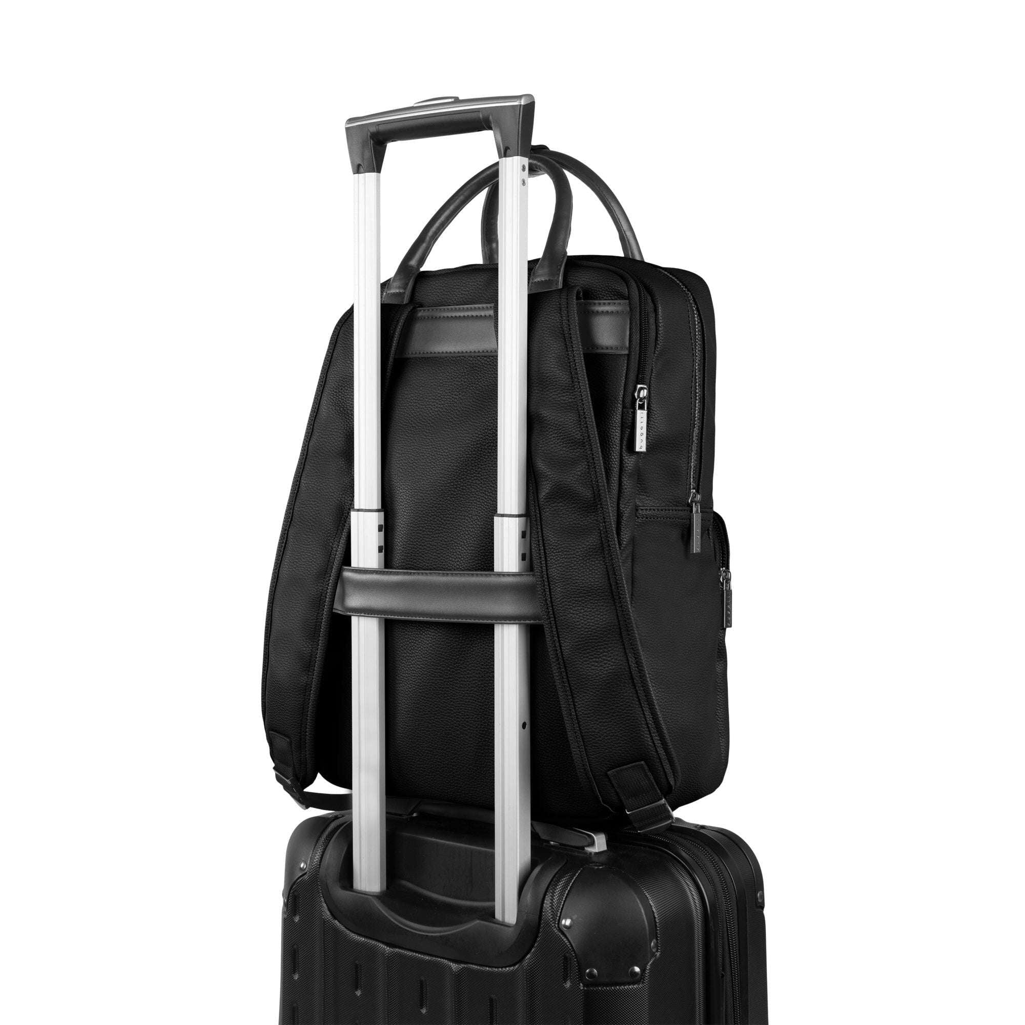 Black rolling backpack on a white background